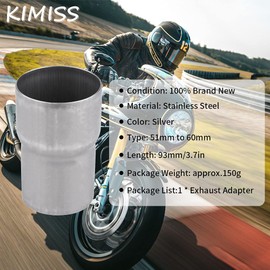 KIMISS 51 mm to 60 mm Exhaust Adapter, Motorcycle Exhaust Pipe Adapter Pipe Reducer Exhaust Adapter Including