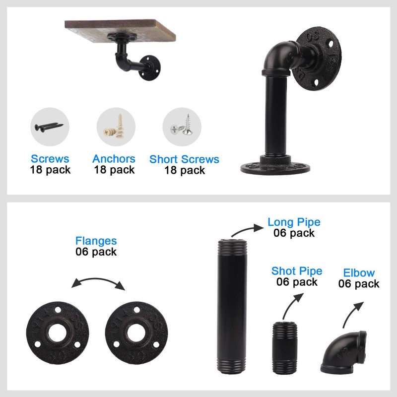 Pipe Shelf Brackets Set of 6 EQUASON Industrial Iron Shelf