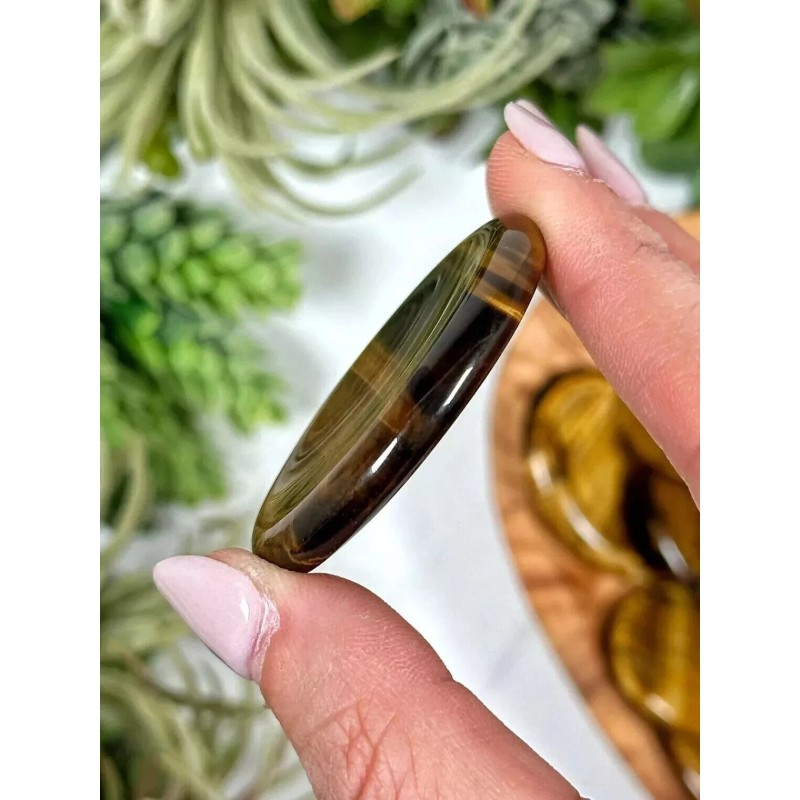 Natural Tiger Eye Palm Worry Stone Oval Polished Healing Crystal