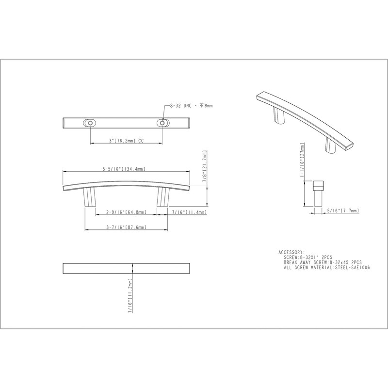 Thatcher Cabinet Pull, 859-3PC, Polished Chrome, 3in c-c