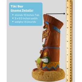 Gnometastic Gnomes - Tiki Bar Gnome and Totem Pole Garden Statue, 10 in, Funny Garden Gnomes Decorations for Outdoor, Gnome Tiki Statues for Patio Garden Decor, Lawn Ornaments