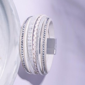 JEVINDA Boho Leopard Multi-Layer Cuff Bracelet Jewelry 19cm Braided leather bracelet Leather Wrap Bracelets for Women with gift box, One Size, Faux Leather, no gemstone