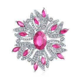 Bling Jewelry Large Statement Vintage Style Crystal Flower Simulated Pink Tourmaline Crystal Brooch Pin for Women for Mother Silver Plated