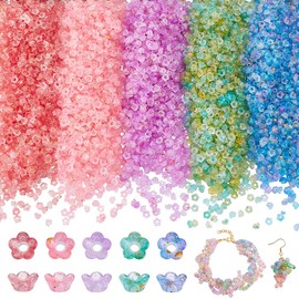 AHANDMAKER 5000Pcs 5 Colors Acrylic Flower Bead Caps, Lily Bell Flower Spacer Beads with Glitter Floral Loose Beads for Jewelry Making Necklaces Bracelets Earrings DIY Crafts Home Decoration Gifts