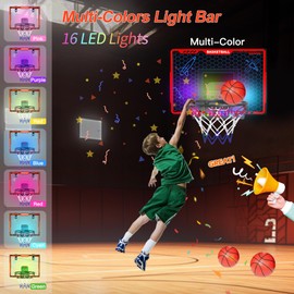 Awsoo Basketball Hoop Indoor for Kids，Mini Basketball Hoop with Colorful Light Bar，Scoreboard& 4 Basketballs, Basketball Toys Gifts for 3 4 5 6 7 8 9 10 11 12 Year Old Boys Girls (Red)