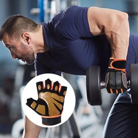 Balakaka Cycling Gloves for Men Women, Half Finger Cycling Gloves Breathable Anti-Slip Shock Absorption, Biking Gloves for Mountain Bike Road Bicycle Mountaineering Camping, Orange