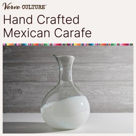 Mexican Glass Carafe by Verve CULTURE, Beverage Serveware Carafe for Water, Wine and More, Unique Handblown Colored Glassware, Tabletop Accessories, White Gradient, Glass Drink Pitchers, 1.8 Liter