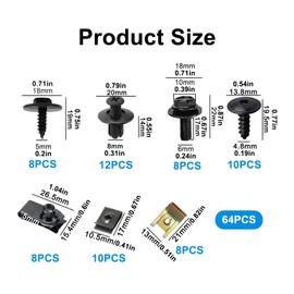 64 Pcs Car Screws and Nut Clip Kit, Metal U-type Fastener Clip, Car Body Undertray Screws, Car Plastic Mounting Set for Bumper Mounting Clips Door Trim(Plastic Storage)