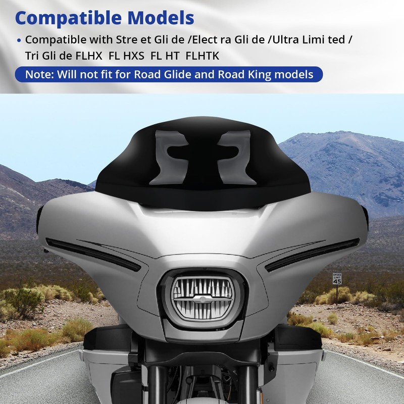 9" Motorcycle Wave Windshield Windscreen, Compatible with 2014-2023 Har ley