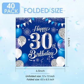 30th Birthday Decorations for Him and Her,40 PCS Blue Silver 30th Birthday Napkins for Happy 30 Years Old Theme Party Wedding Anniversary Decor