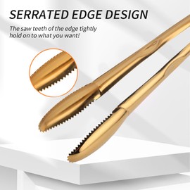 Meisha Stainless Steel Food Tongs, Metal Kitchen Tongs Non-Slip Grip, Heat Resistant Cooking Tongs Set for Ice, Serving, Barbecue, Buffet, Salad, Oven (9-Inch 2 Pieces) - Gold