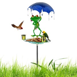 Bird Water Feeder, Metal Freestanding Birdbaths Bowl Outdoor, Separate Compartments Pet Feeding Supplies for Parrots Parakeet Macaws Budgies