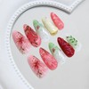 24Pcs Flower Press on Nails Medium Almond Fake Nails Handmade