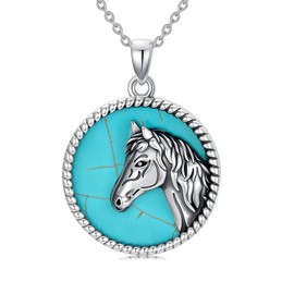 BETHZA Echter Türkis Pferde Anhänger 925 Sterlingsilber Native American Boho Western Halskette für Damen Schmuck Geschenk zum Geburtstag