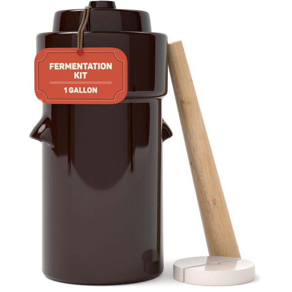 Fermentation Crock 1 Gallon - Sauerkraut Crock with Lid, Weights