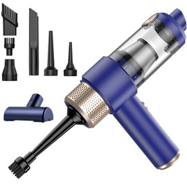Portable Cordless Handheld Car Vacuum - Compact & Lightweight with High-Power Suction, Washable Filter, and LED Light for Auto Interior, Keyboard, Desk & Pet Hair Cleaning (Blue & Gold)
