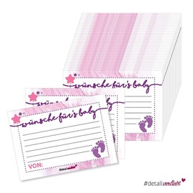 40 Baby Wishing Cards I dv_150 I DIN A7 I Set Baby Shower Pink Purple Girl Invitations Games