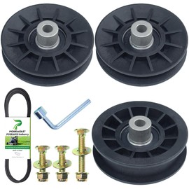 POSEAGLE 2 Pack 532194326 V-Groove Idler Pulley with 532194327 Flat Idler Pulley 532140218 Belt 1/2x84 and Hardware Kit for Husqvarna GTH2448T GTH2454T GTH2648 YTH1848XPT YTH2548XP Lawn Tractors
