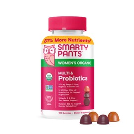 SmartyPants Organic Women's Multivitamin Gummies: Biotin, Probiotics, Methylfolate, Omega 3 (ALA), Vitamin D3, C, Vitamin B12, B6, A, K & Zinc, Inositol, Gluten Free, 120 Count (30 Day Supply)