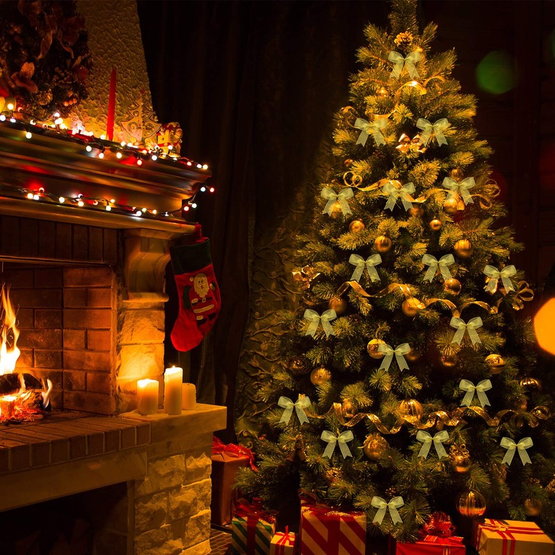 Weihnachtsbogen Band Bogen für Weihnachtsbaum, Weihnachtskranz, Geschenk Dekoration (Gold, Größe