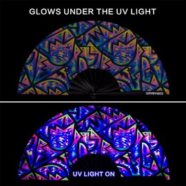 Ravevibes 13" Large Rave Fan Folding Hand Fan, Bamboo Festival Clack Fan Foldable UV Glow Edm Fans For Rave Outfits Accessories Performance Dance Party For Men Women, Wavy-4