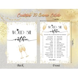 Would She Rather - Bridal Shower Game, Wedding Shower and Bachelorette Party - Set of 30 Cards, Gold Champagne Bridal Wedding Party Game Cards for Guests, Bridal Shower Party Decorations-LN1