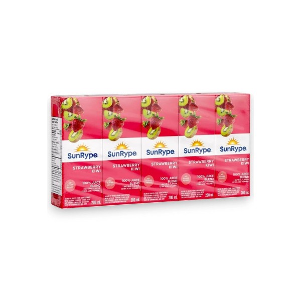 SunRype Strawberry Kiwi Juice Boxes, Pasteurized, Perfect for On-The-Go, 5x200ml