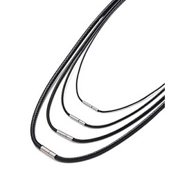 Inscca Men's Necklace Neck Chains for Men 2mm Black Cord Necklace 16 inches Leather Braided Rope Chain with Stainless Steel Clasp [Rotary] Black Necklaces for Women