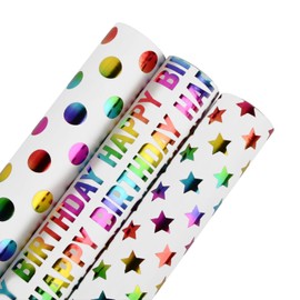 MUCH LONGER Gift Wrapping Paper birthday wrapping paper 3 Rolls 17 inch x 120 inch for Party, Holiday, Baby Shower
