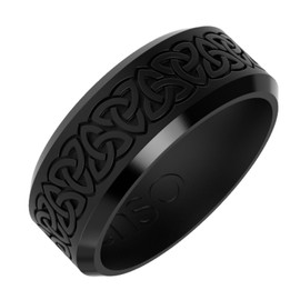Enso Rings Etched Celtic Collection Silicone Ring - Comfortable and Flexible Design - 8mm Wide, 2.16mm Thick - Trinity - Obsidian - Size 9