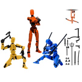 Dummy 13 Assembly Complete Action Figure,Luck 13 Multi-Jointed Articulated Model with Magnetic Base, Interchangeable Hands & Weapon Accessories for Desk Display, Titan 13, 3 Pces (Yellow-Orange-Blue)