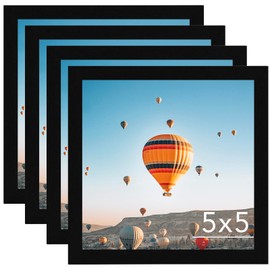 5x5 Picture Frame Set of 4 Black for Wall Hanging or Tabletop, Wall Mounting Horizontally or Vertically, 5 x 5 Square Wall Gallery Poster Photo Frame with Shatter Resistant Plexiglass, 4 Pack, Black