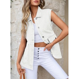 Dokotoo Denim Vest Women Oversized Sleeveless Fall Button Down Denim Jean Vest Tops Waistcoat Shacket Jacket White Small