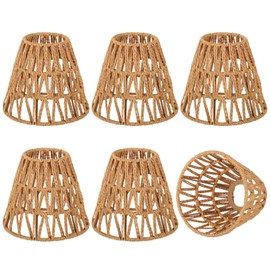 6 PCS E27 Rattan Lamp Shade,Bell Woven Wicker Lampshades Replacement,Paper Rope & Metal Frame,Bohemian Style Light Shade Replacement for Table Lamps,Pendant Lights,Wall Lights