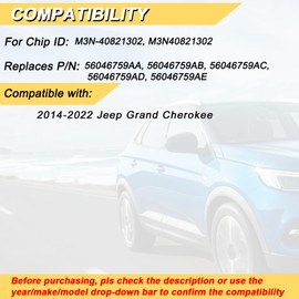 Vurkcy Key Fob Replacement for 2014-2022 Jeep Grand Cherokee Car Keyless Entry Remote Control, M3N-40821302 M3N40821302, 5 Buttons