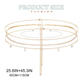 Nicute Gold Rhinestone Waist Chain Layered Belly Chain Belt Sparkly Bikini Waist Jeweley for Women (Crystal)