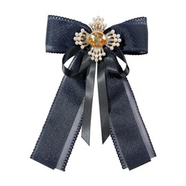 FYBownot Uniform Ribbon, Women's, Uniform Accessories, Ribbon Tie, Brooch, Corsage, Bowtie, Pearl, Crystal, Tulle, Luscious, Bowtie, Office Work, School, Party, Black