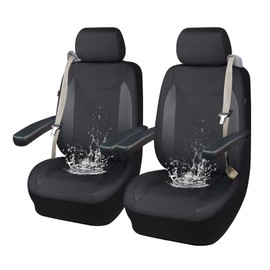 Flying Banner AquaShield Front car seat Covers Set Waterproof Water Resistant arm Rest Compatible Shoulder Seatbelt Compatible Truck seat Protectors Universal fit Non Slip (Black Black, Front Pair)