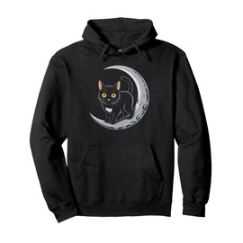 Mystical Black Cat and Moon Scene Pullover Hoodie