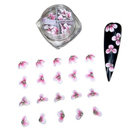 Set 50Pcs White 3D Flowers for Nails, Handmade 3D Acrylic Flowers for Nails, Flower Nail Charms Rhinestones Gems by Acrylic Powder Design Deco Nail Art Women Girls (Apricot Tiny White Pink - 50Pcs)
