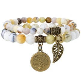 Farfume Chakra Bracelets for Women - Crystals Bracelet Women Natural Gemstones Yoga Reiki- A Set of Double Bracelets（Dendritic Opal & LifeTree（Medium）