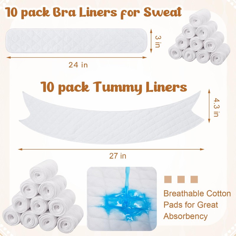 Wesnoy 20 Pack Cotton Tummy Liners and Bra Liners Set