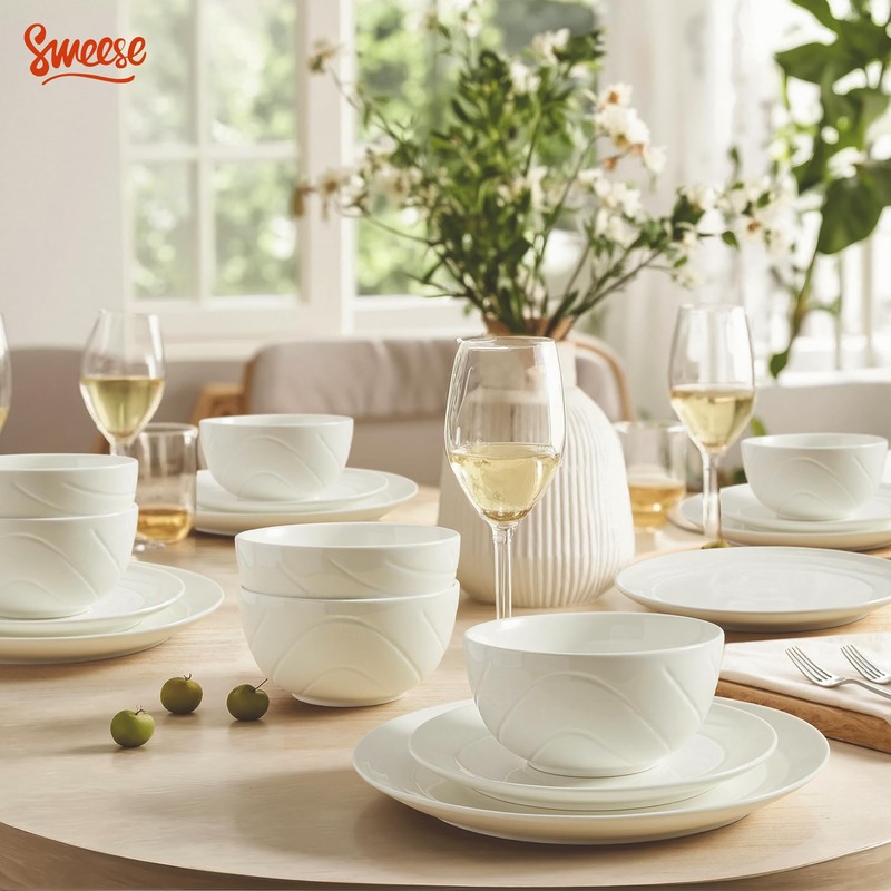 Sweese Porcelain Dinnerware Sets for 6, 18 Pieces Ceramic Plates