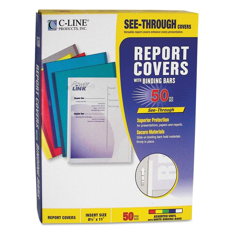 No-Punch Report Covers for 11" x 8-1/2" Sheets, Assorted, 50