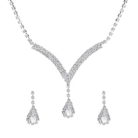 HSAJS Jewellery Set for Women Crystal Teardrop Necklace and Earrings Set Rhinestone Silver Jewellery Set Hanging Chain with Zirconia Wedding Bridal Jewellery Set Gift for Women, Copper Alloy