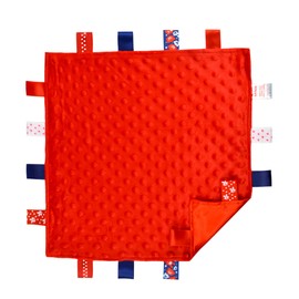 Soft Touch Taggie Dimple Comforter Baby Comfort Blanket with Sensory Tags and Bubble/Heart/Star/Foil Print Pattern (Red Dimple)