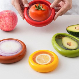 Fruit Storage Box, Fruit Vegetable Shaped Savers Storage Box, Set of 4 Reusable Refrigerator Storage Box Antioxidant for Onions, Lemons, Garlic and Potatoes, Avocado
