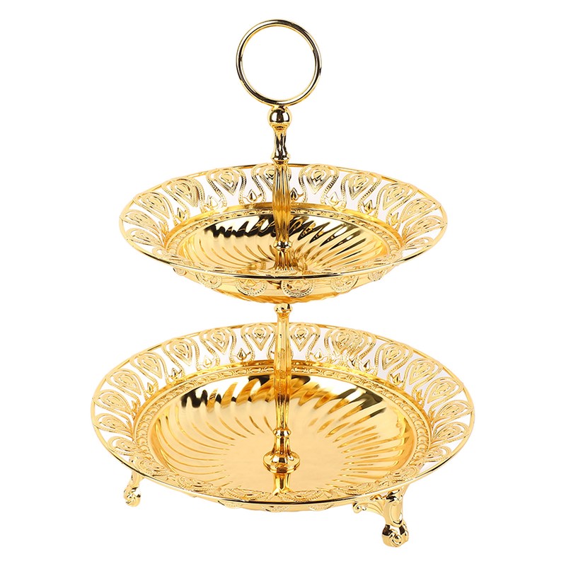 2 Tier Fruit Plate Metal Round Gold Plated Beautiful Cupcake