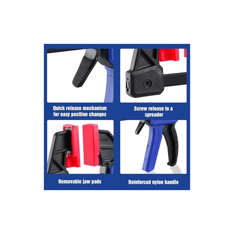WORKPRO 6" Mini Bar Clamps for Woodworking, One-Handed Clamp/Spreader, Light-Duty