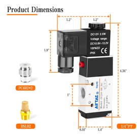 1/4"PT Solenoid Valve AirTAC 3V210-08 DC12V Single Coil Pilot-Operated Electric 2 Position 3 Way Connection Type